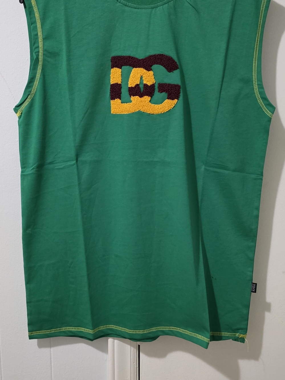 DC Green Sleeveless Tee with Yellow and Brown Logo